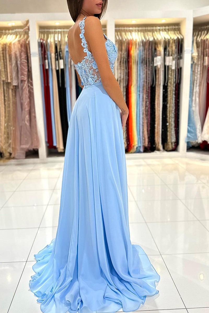 A-Line Sweetheart  Lace Long Prom Dress with Slit