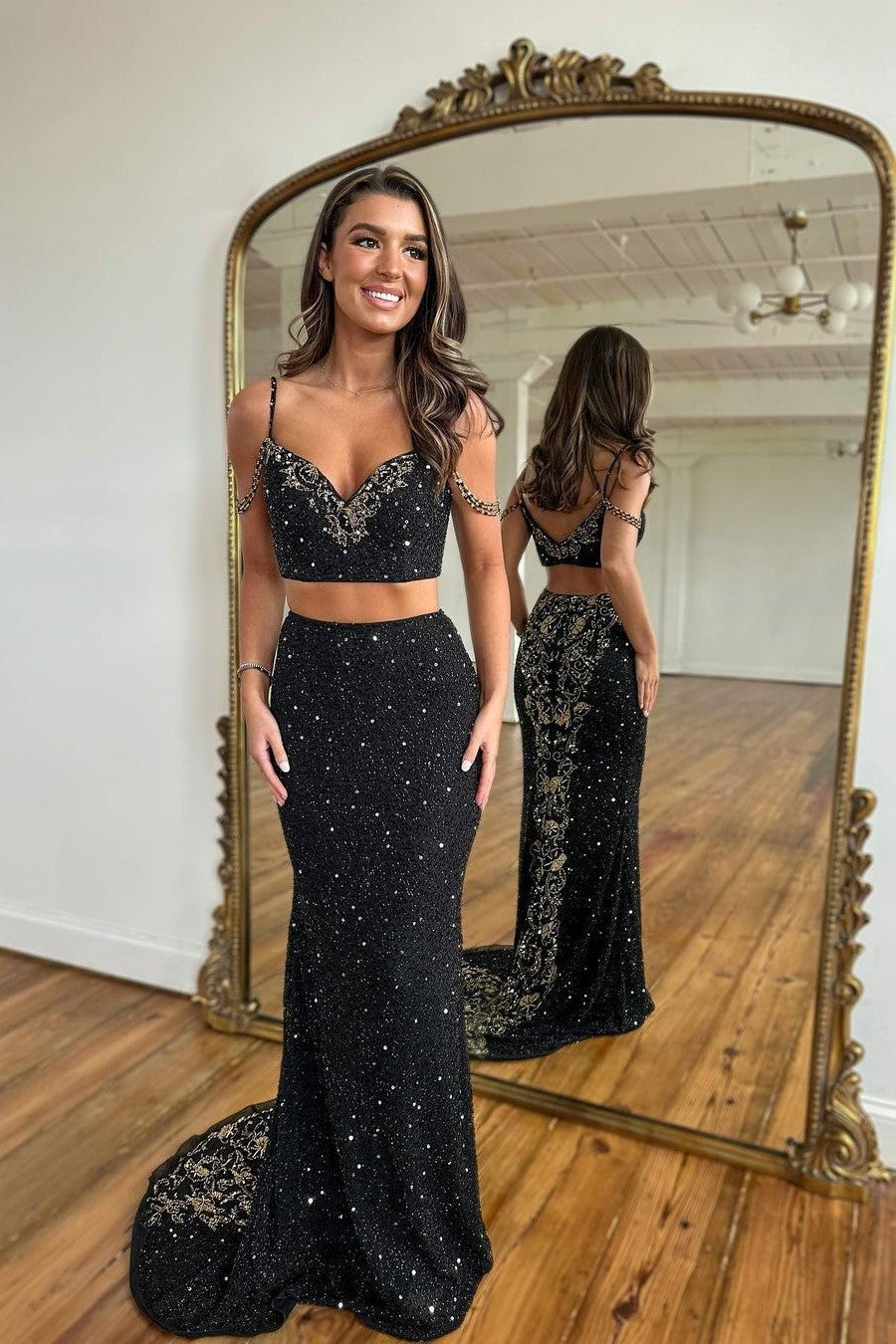 Two-Piece Mermaid Prom Gown with Delicate Beading