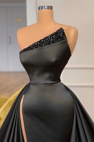 Long Overskirt Prom Dress With Beads and Slit