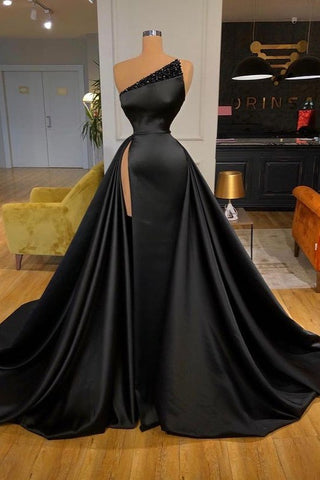 Long Overskirt Prom Dress With Beads and Slit