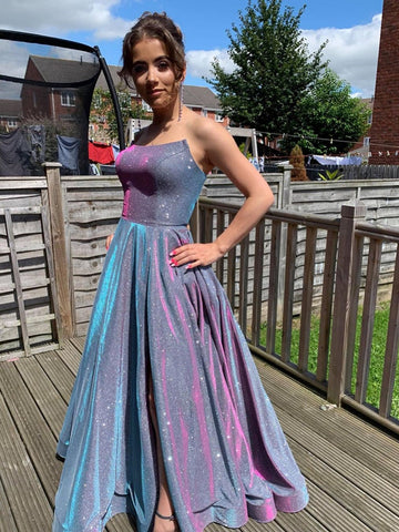 Long Backless  Prom Dresses with High Slit, Formal Graduation Evening Dresses