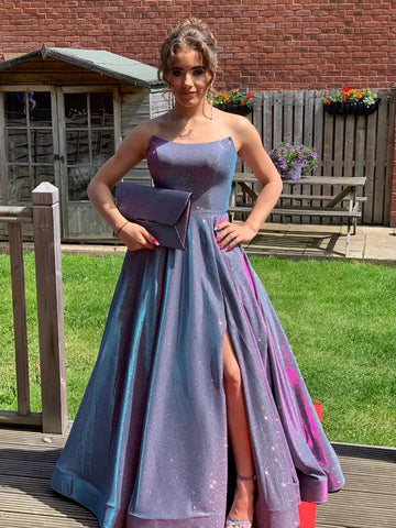 Long Backless  Prom Dresses with High Slit, Formal Graduation Evening Dresses