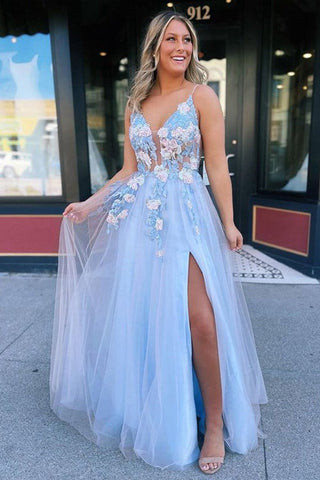 Long Tulle Prom Dress With Colorful Lace