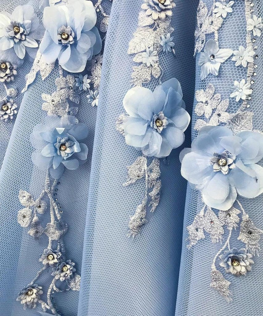 Tulle Long Off The Shoulder 3D Floral  Prom Dress