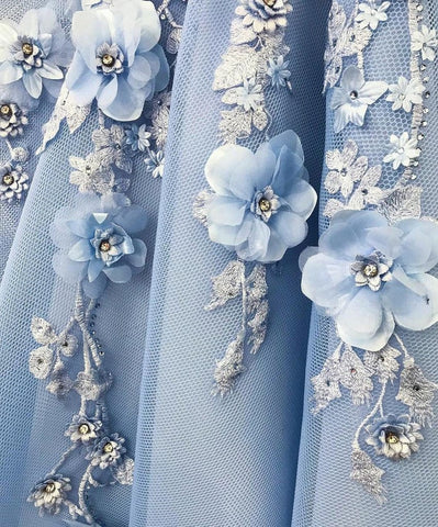 Tulle Long Off The Shoulder 3D Floral  Prom Dress