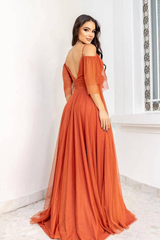 A Line Boho Tulle Prom Dress with Spaghetti Straps