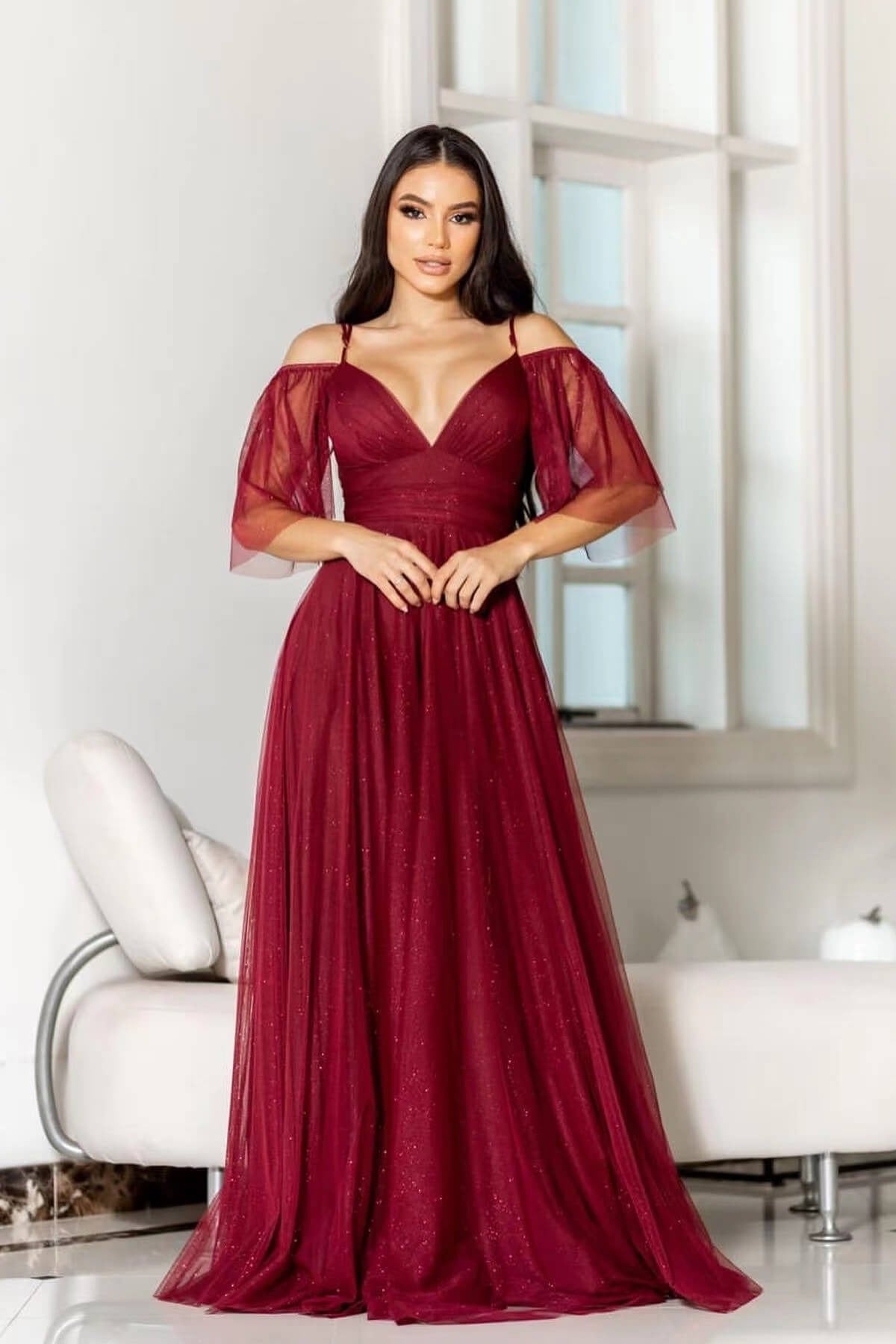 A Line Boho Tulle Prom Dress with Spaghetti Straps