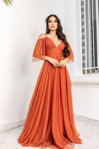 A Line Boho Tulle Prom Dress with Spaghetti Straps