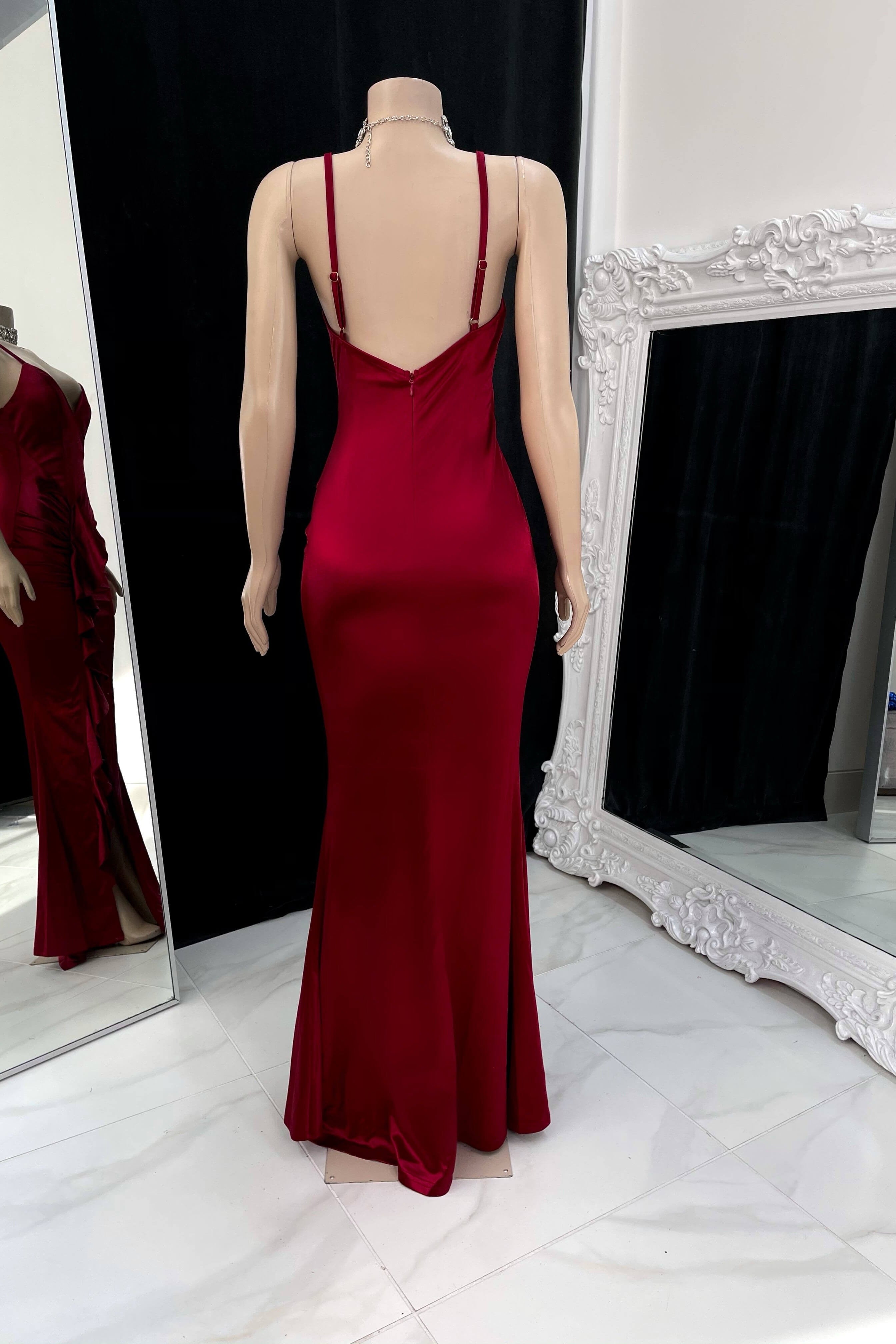Strap Sleeveless Spaghetti  Prom Dress with Pleated Side Slit