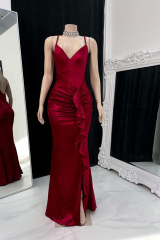 Strap Sleeveless Spaghetti  Prom Dress with Pleated Side Slit