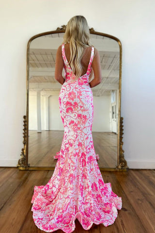 Lace V Neck Sequin  Mermaid Prom Dress