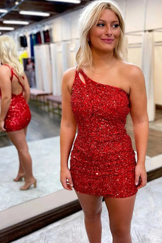 One Shoulder Bodycon  Sequins Homecoming Dress