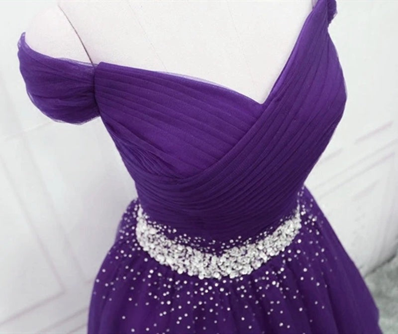 Off Shoulder Tulle Long Prom Dress with Sequins