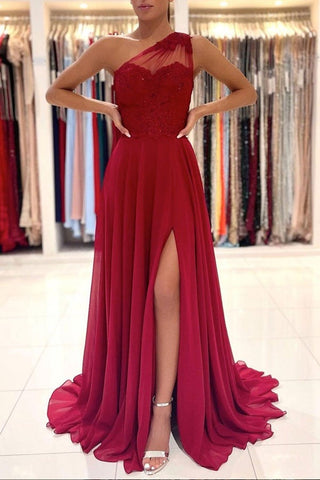 Charming  Chiffon One Shoulder Prom Dress With Slit