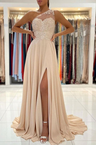 Charming  Chiffon One Shoulder Prom Dress With Slit