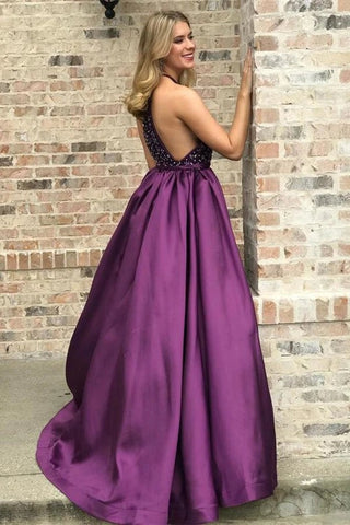 Satin Long Prom Dress With Rhinestones