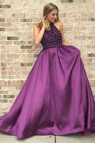 Satin Long Prom Dress With Rhinestones