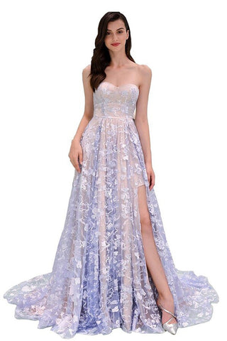 Charming Lace Sweetheart  Appliques Prom Dress with Slit ,Evening Dress