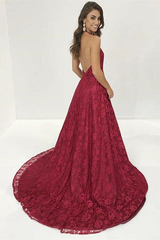 Bordeaux Lace Prom Gown with Stunning V-Neck