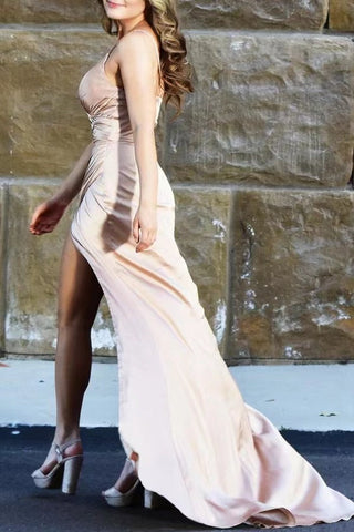 Strap Mermaid Chic Midnight Spaghetti  Prom Gown with Thigh-High Slit