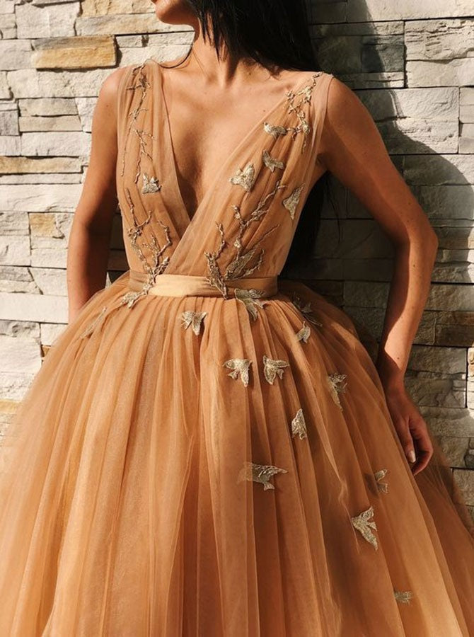 Sleeveless V-Neck Tulle Short Homecoming Dresses，Prom Gowns