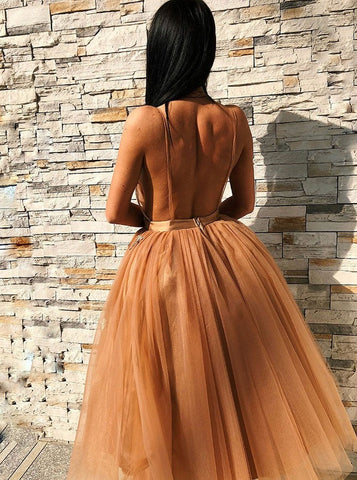 Sleeveless V-Neck Tulle Short Homecoming Dresses，Prom Gowns
