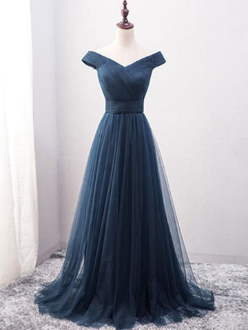 Off Shoulder Tulle Long Prom Dress