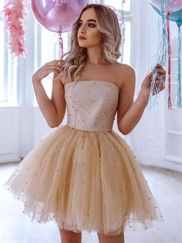 Beaded Tulle Short Prom Dresses,Formal Graduation Homecoming Dresses