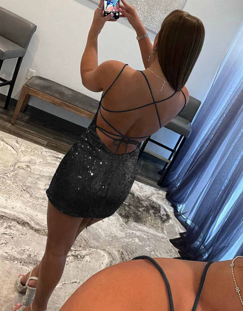 Scoop Neck Bodycon Sequins Homecoming Dress