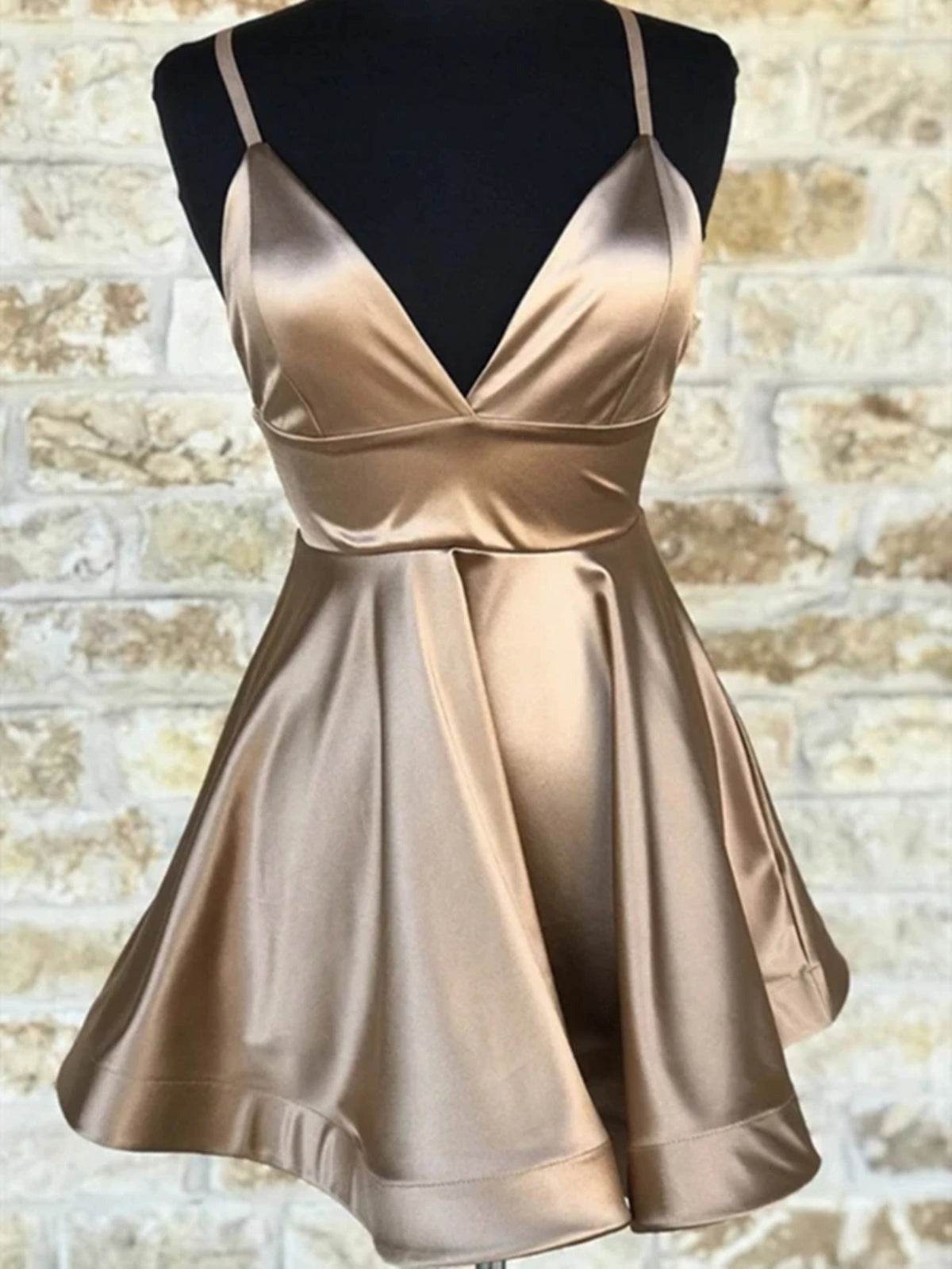 Short V Neck Champagne  Prom, Homecoming, Formal Evening Dresses