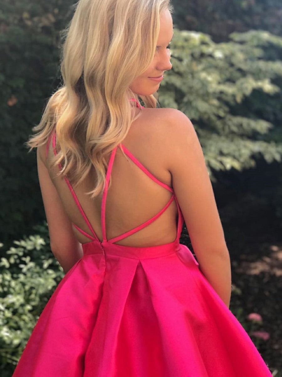 Cute V Neck Open Back Short Prom Homecoming, Formal, Graduation Evening Dress