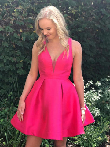 Cute V Neck Open Back Short Prom Homecoming, Formal, Graduation Evening Dress
