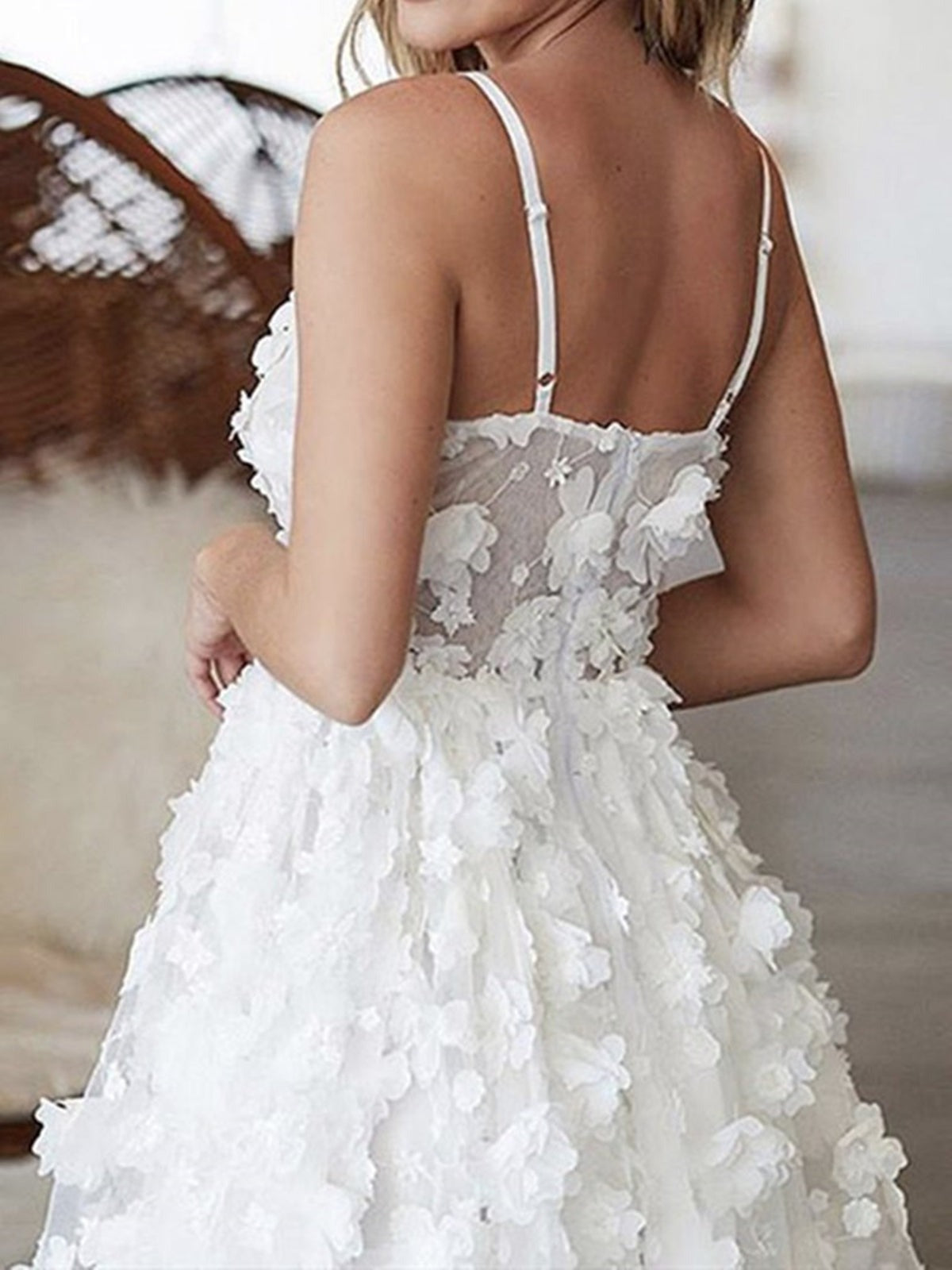 Open Back V Neck Lace Floral Short Prom, Backless Floral Homecoming,  Formal Evening Dresses