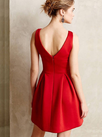 Cute V Neck Sleeveless  Short Prom Homecoming,Satin Formal, Evening