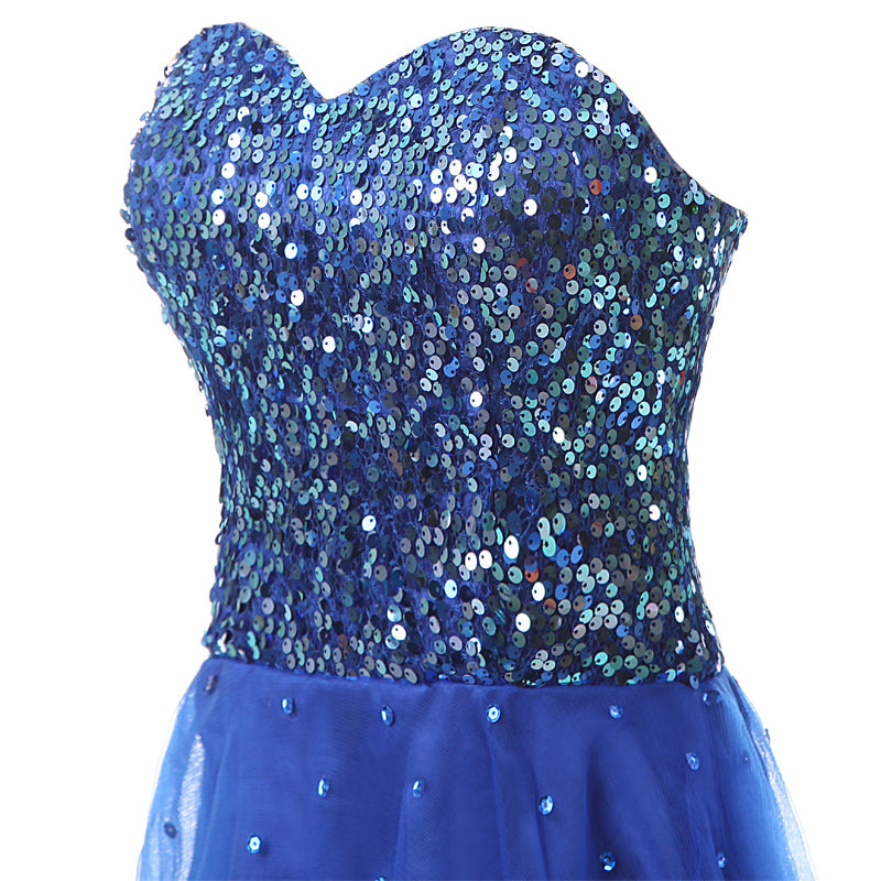 Glamorous Gold Strapless Sequin Tulle Prom Dress, SD032