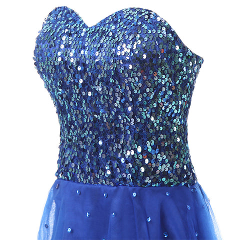 Glamorous Gold Strapless Sequin Tulle Prom Dress, SD032