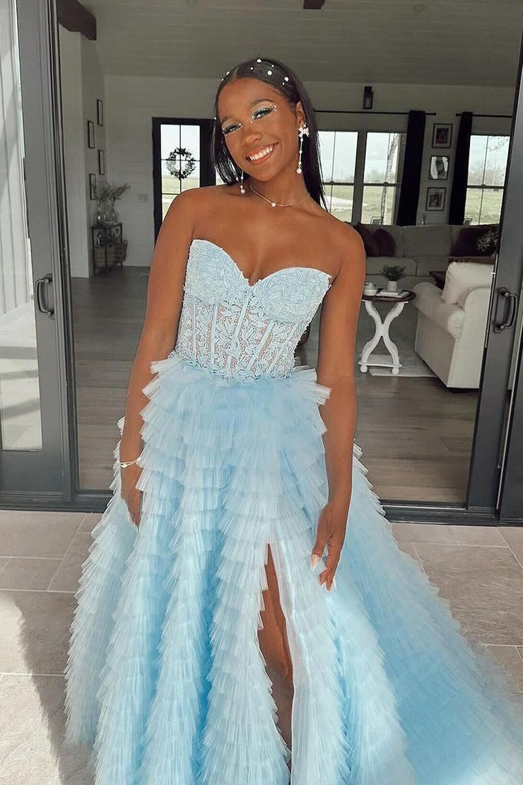 Cute Sweetheart Tulle A Line Long Prom Dresses