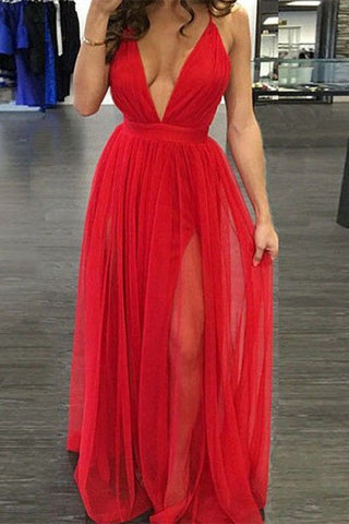 Long Deep V-Neck  Prom Dress With Slit