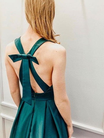 Deep V Neck Open Back  Satin Long Prom,Formal Graduation Evening Dresses