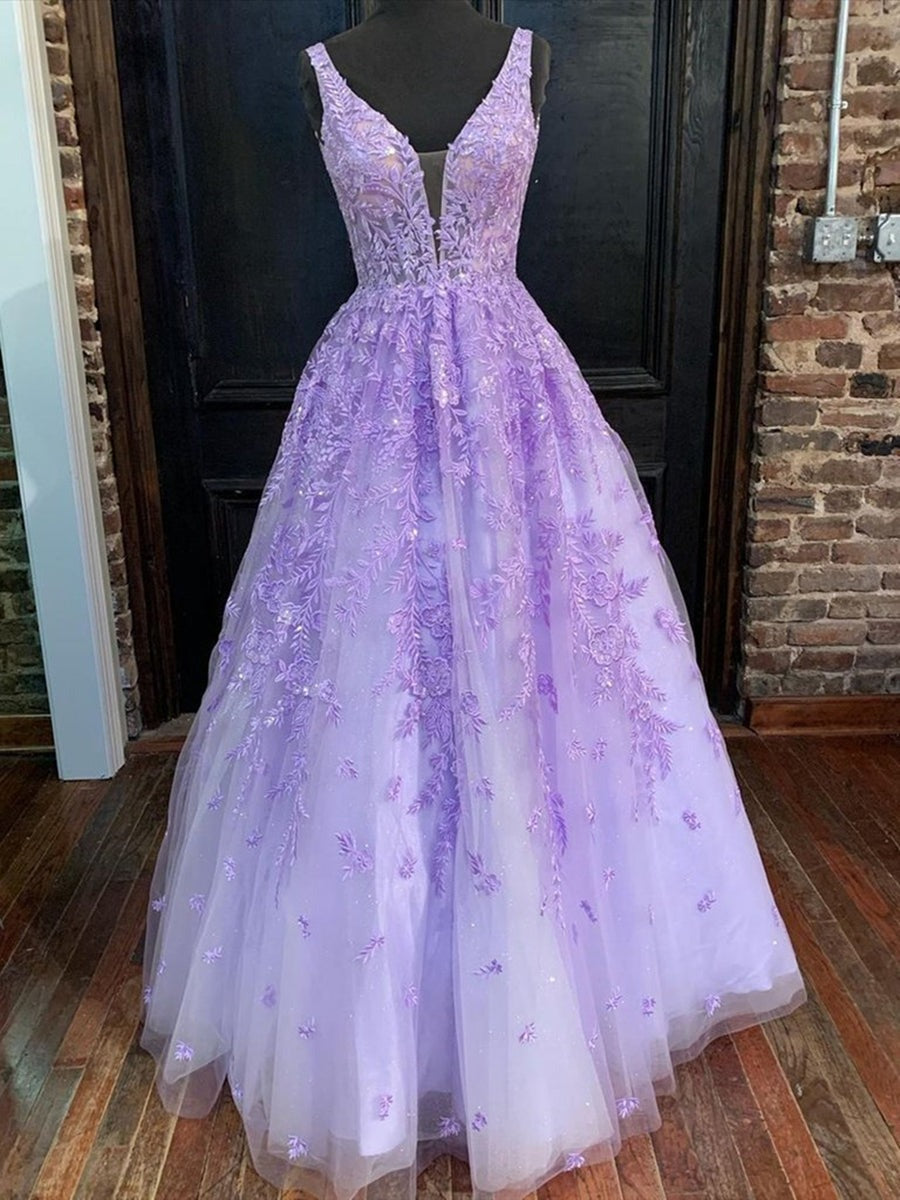 Deep V Neck Lace Long Prom, Formal Graduation Evening Dresses
