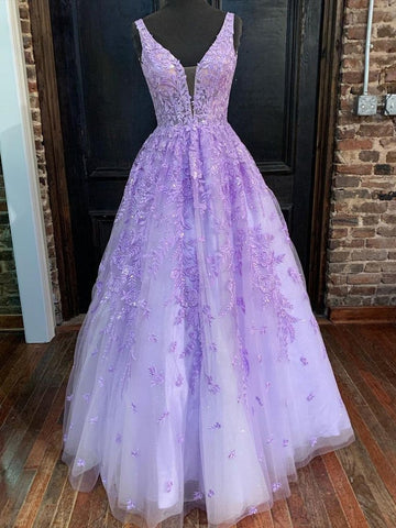Deep V Neck Lace Long Prom, Formal Graduation Evening Dresses