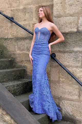 Lace Sweetheart  Appliques Mermaid Long Prom Dresses