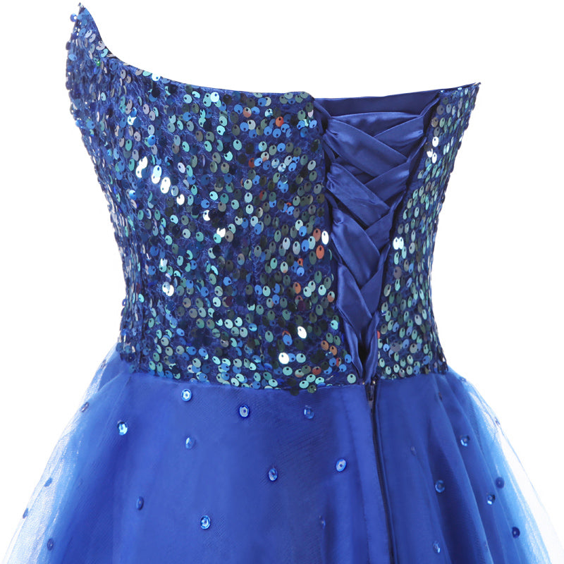 Glamorous Gold Strapless Sequin Tulle Prom Dress, SD032
