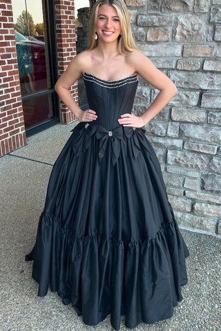 Cute Ball Gown Satin Scoop Neck Long Prom Dresses with Beading