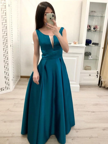 Elegant A Line Satin Long Pleated Prom Dress