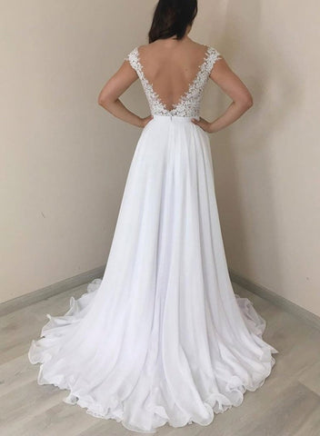 Elegant Cap Sleeves Backless Lace Prom,  Formal, Evening, Wedding Dress