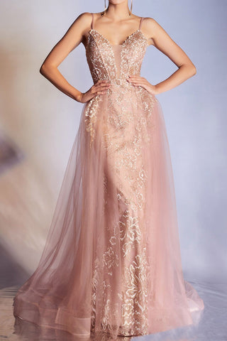 Elegant Tulle  Floral Lace Spaghetti Strapes Prom Dress