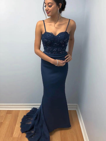 Elegant Mermaid Backless Lace Beaded  Prom, Formal, Evening Dress