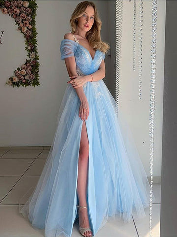 Elegant Off Shoulder Tulle Long Prom, Formal Evening Dresses
