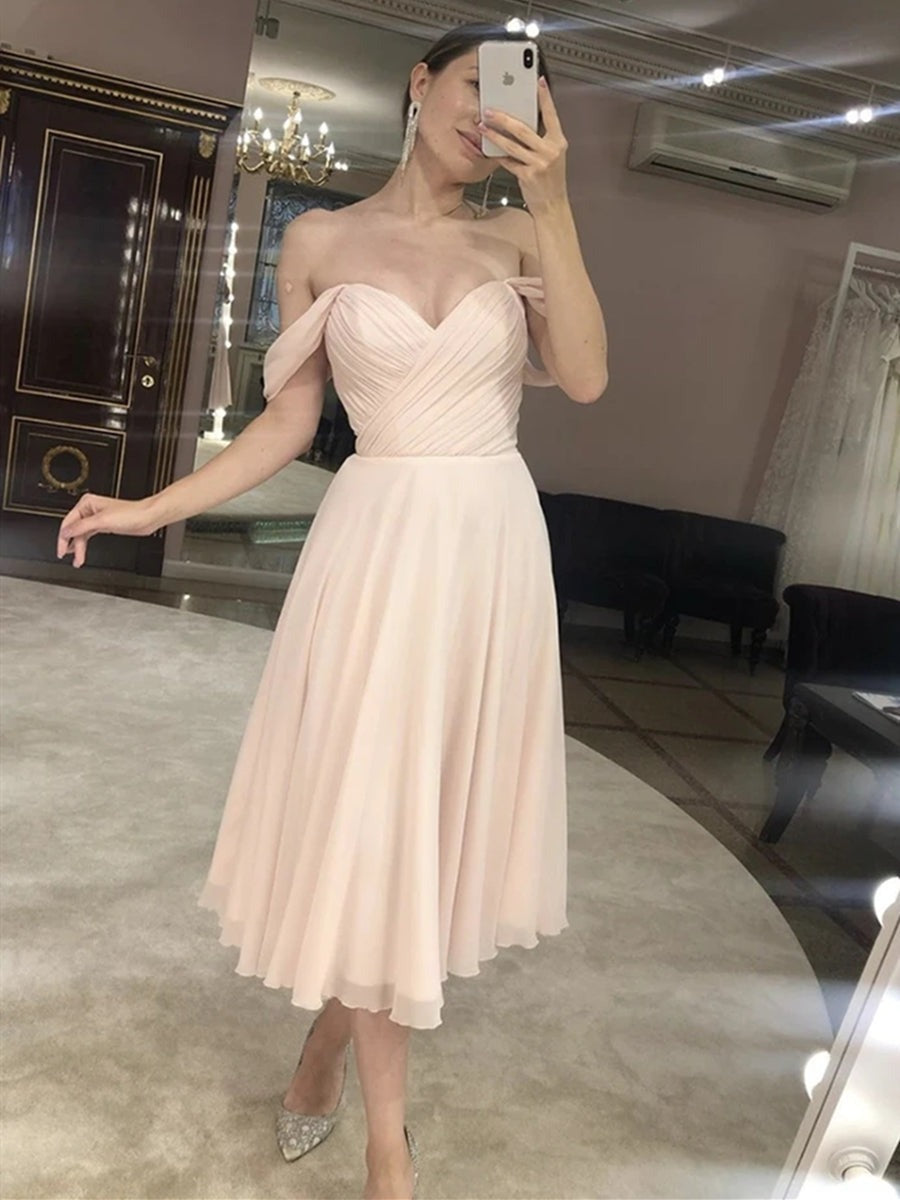 Elegant Tea Length Off the Shoulder Prom, Formal Graduation Homecoming Dresses